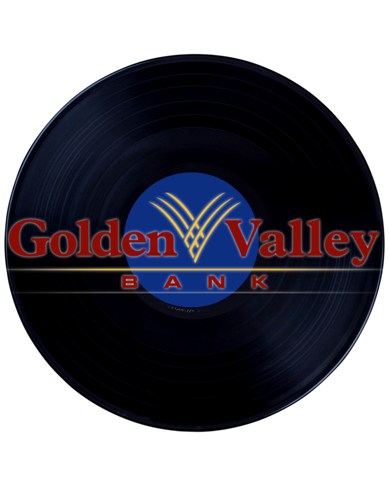 Red and Gold Golden Valley Bank Logo on record