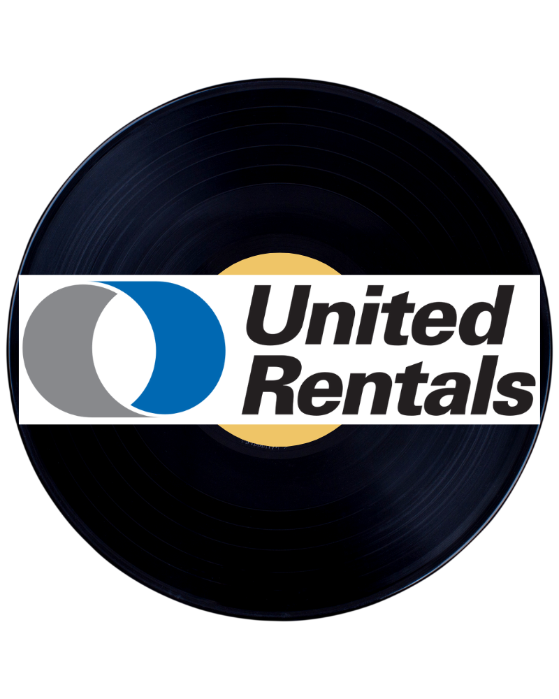 Black and blue United Rentals Logo on record